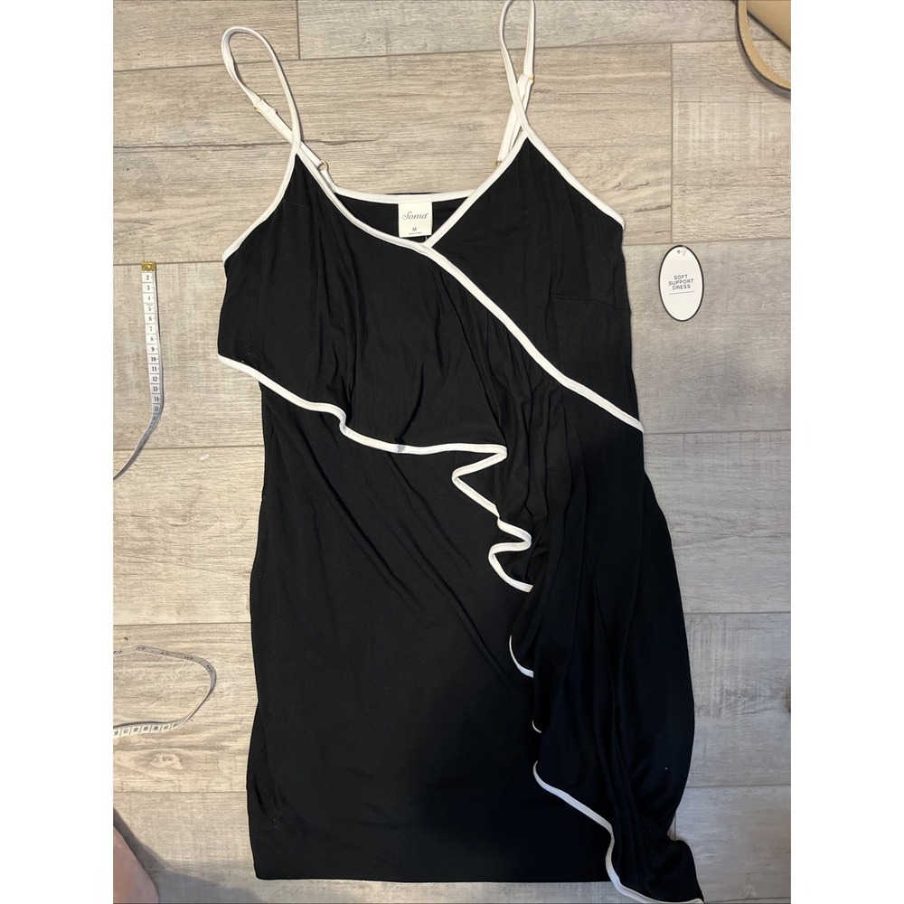 SOMA V Neck Mini Dress Built In Bra Black NWT Stretch Comfort Women's Sz Med